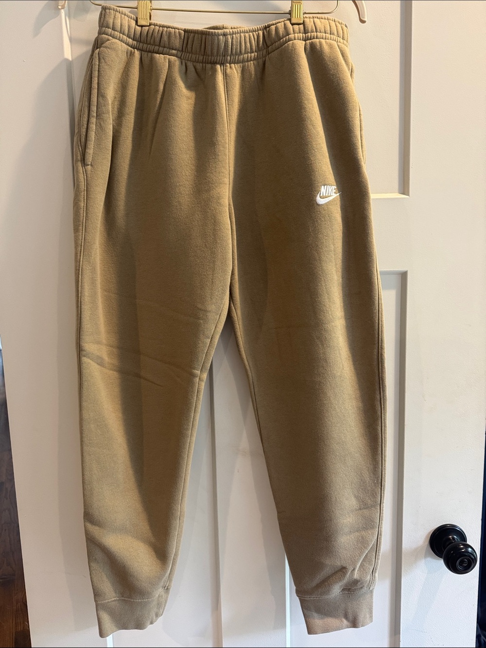 Nike Tan Fleece Joggers with White Swoosh